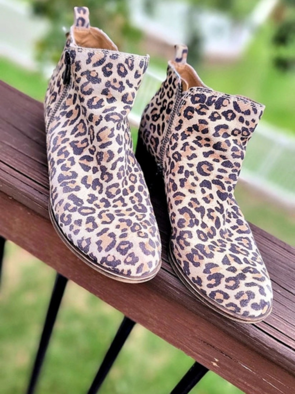 Lucky Brand Basel Bootie Leopard Print Leather Ankle Boots Brown & Black US 8M